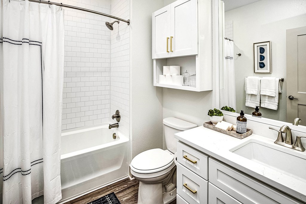 Studio, one, and two-bedroom apartment homes with stainless steel appliances, quarts countertops, designer cabinetry, large kitchens, luxury vinyl plank flooring, high vaulted ceilings, high-end lighting, in-unit washer and dryer, and energy efficient windows at Fireside at Waukee in Waukee, IA