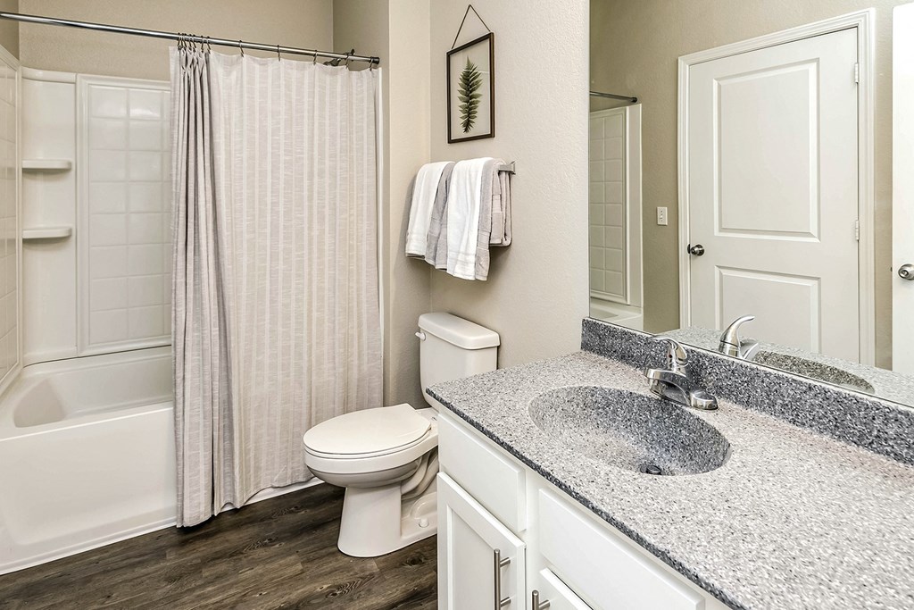 Large Bathroom with Beautiful Tile at Legacy Commons Apartments in Omaha, NE