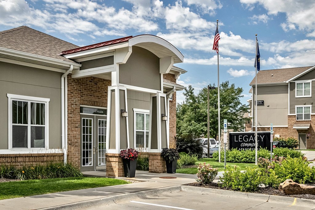Entrance with Architectural Details at Legacy Commons Apartments in Omaha, NE