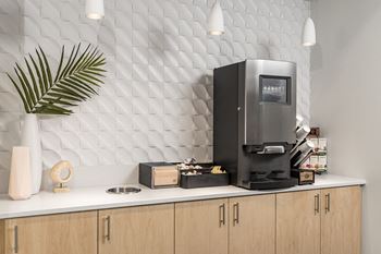 Complimentary Coffee Bar at The Nexus at Gray's Landing in Downtown Des Moines, NE