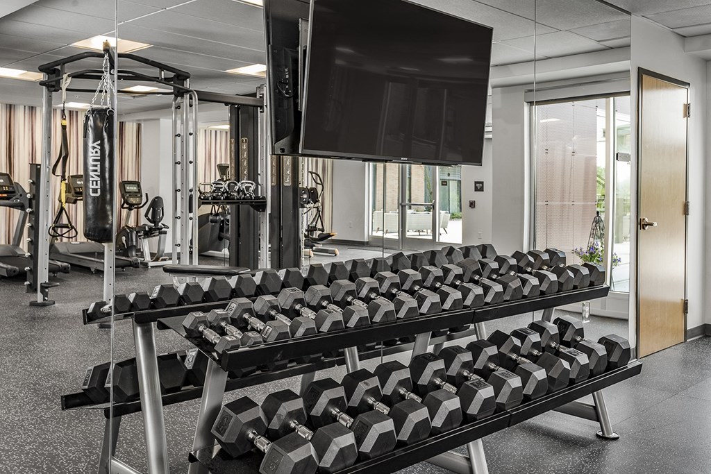 24-Hour Fitness Center with Fitness On-Demand at The Nexus at Gray's Landing in Downtown Des Moines, IA