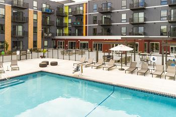 Resort-Style Pool at The Nexus at Gray's Landing in Downtown Des Moines, NE