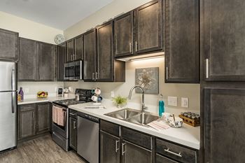 Energy-Efficient Stainless Steel Appliances at The Nexus at Gray's Landing in Downtown Des Moines, NE