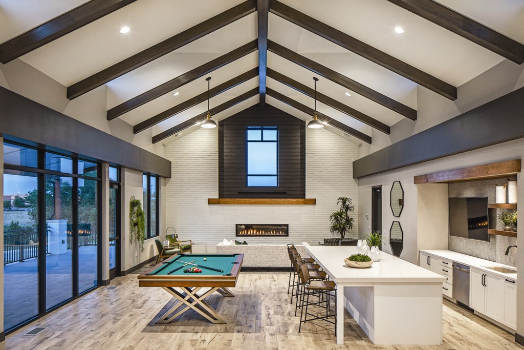 Community clubhouse interior Community clubhouse exterior at Park125 West Dodge in Omaha, NE