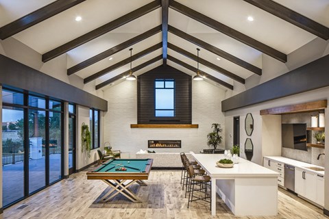 Community clubhouse interior Community clubhouse exterior at Park125 West Dodge in Omaha, NE