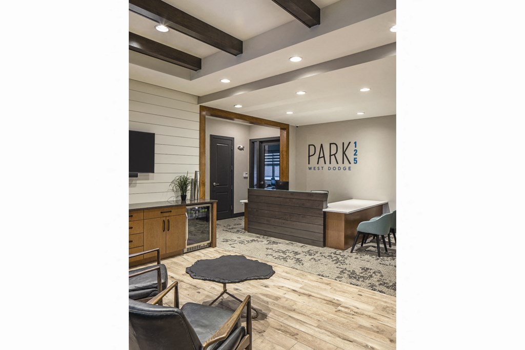 Community clubhouse interior Community clubhouse exterior at Park125 West Dodge in Omaha, NE
