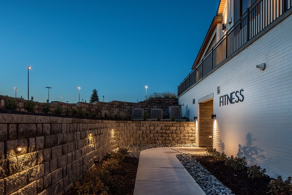 a building with the address ansys on the side of it at night