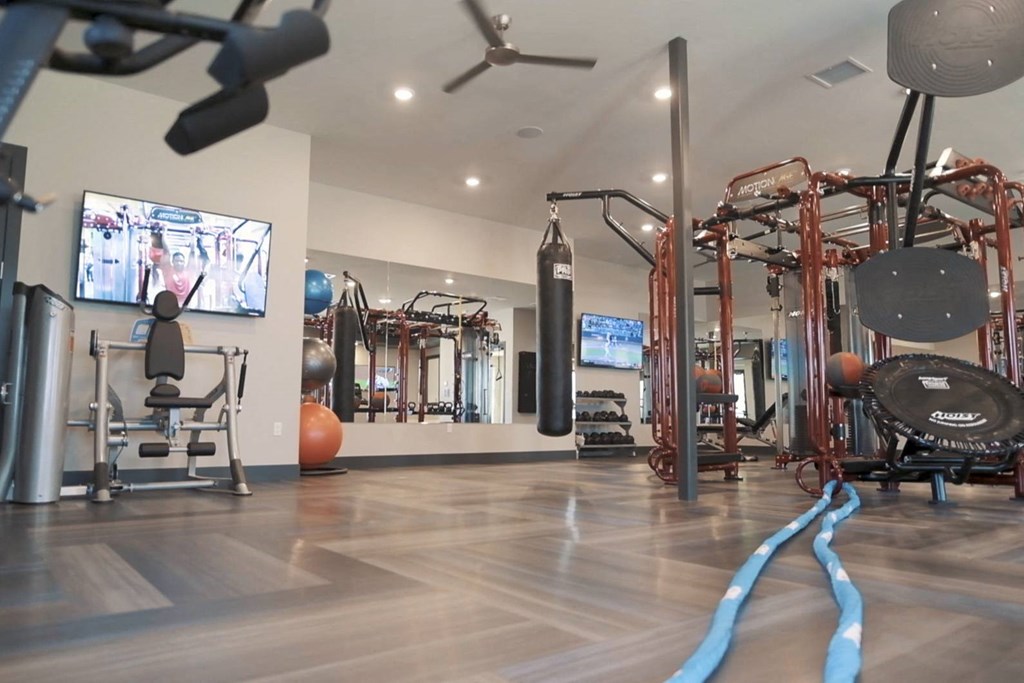 Fitness center Community clubhouse exterior at Park125 West Dodge in Omaha, NE