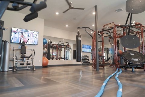 Fitness center Community clubhouse exterior at Park125 West Dodge in Omaha, NE