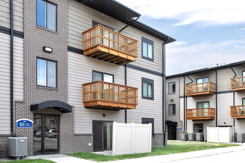 Property Exterior with Patio and Balconies at Residences at Oak Pointe in Grand Island, NE