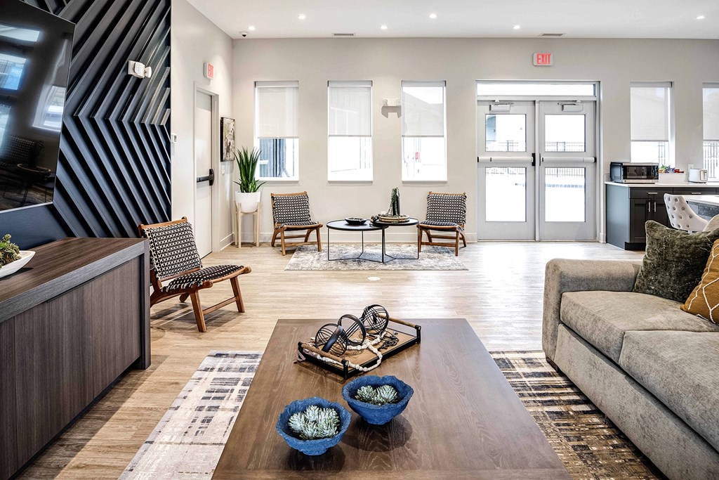 a living room with a couch and a coffee table