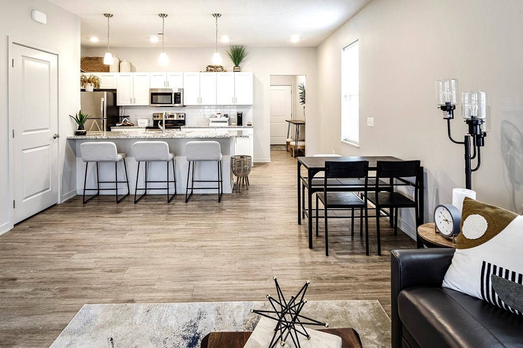 Kitchen along with living room at Sandstone Villas Apartments, Omaha, 68116