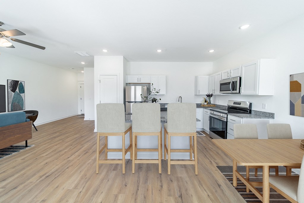 Kitchen with hardwood floors at Shadowbrooke Village in Rogers, AR