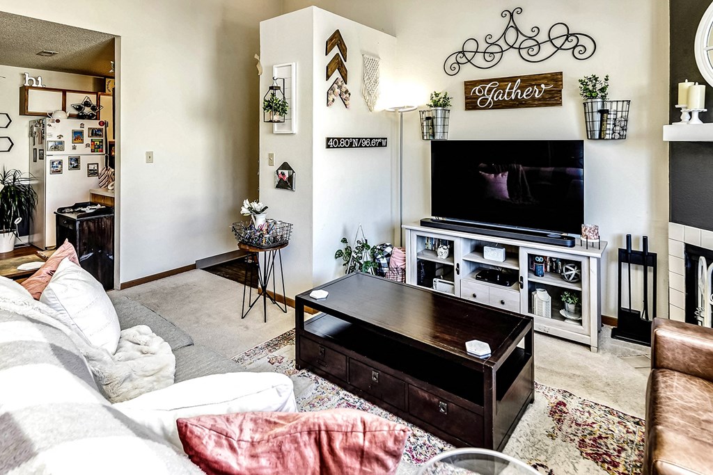 a living room with a couch and a television