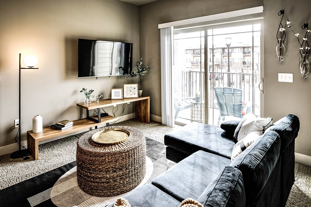 Modern living room at Sterling at Prairie Trail in Ankeny, IA