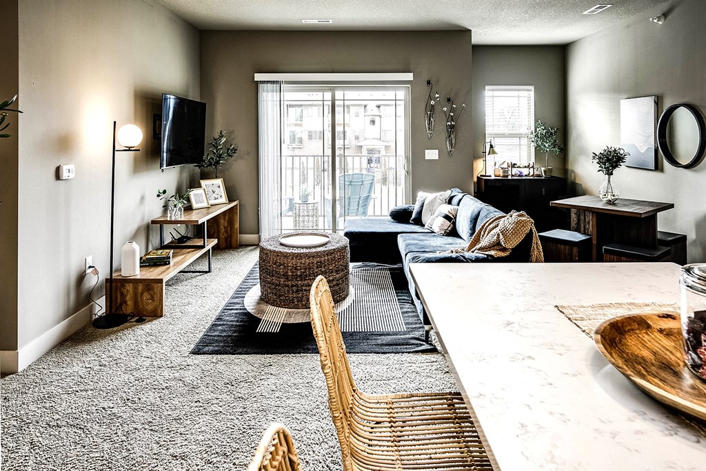 Modern living room at Sterling at Prairie Trail in Ankeny, IA