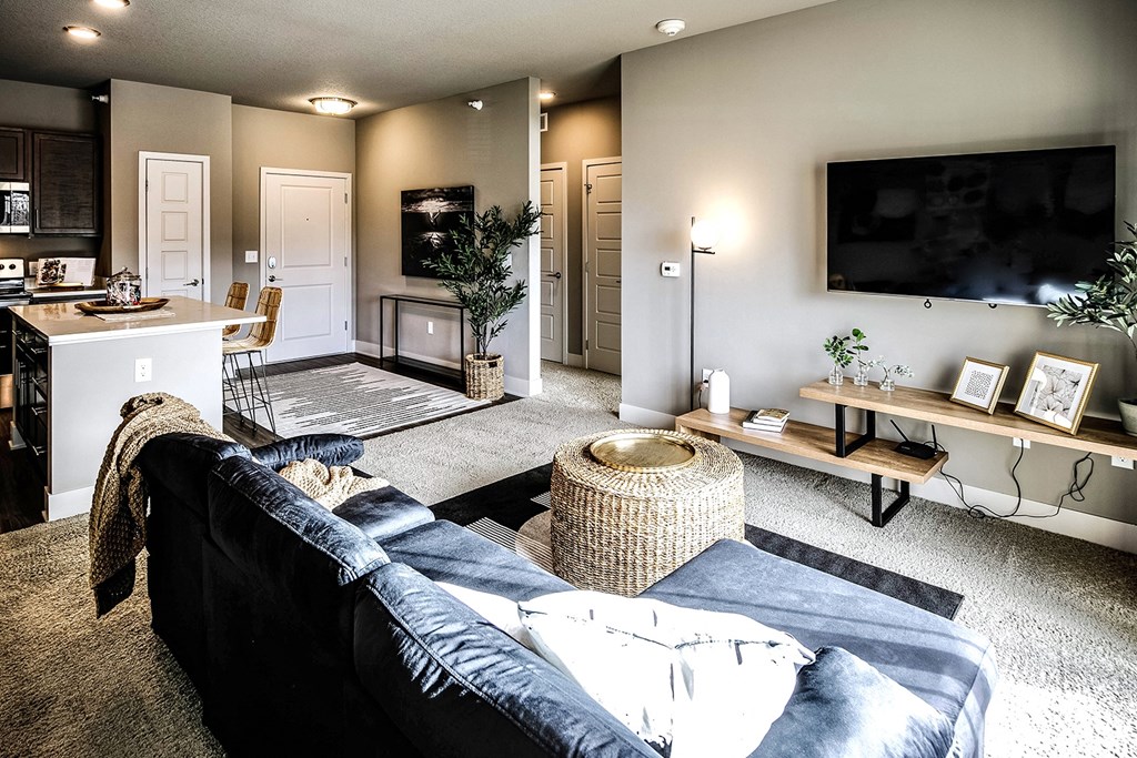 Modern living room at Sterling at Prairie Trail in Ankeny, IA