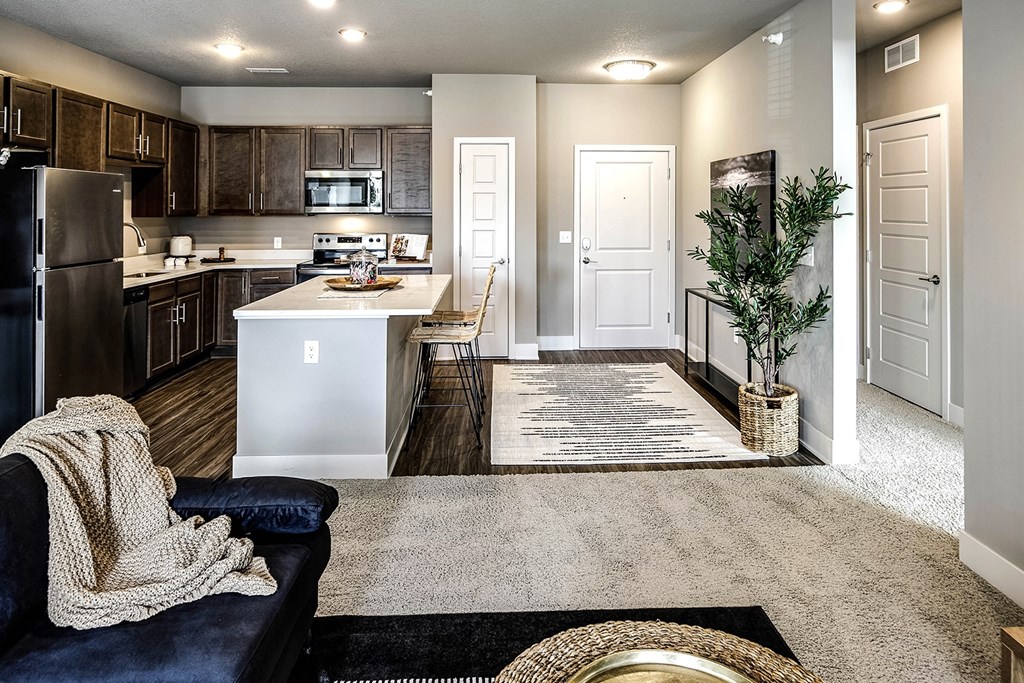 Modern living room at Sterling at Prairie Trail in Ankeny, IA