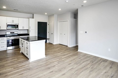 Spacious one and two-bedroom apartments featuring three interior schemes, granite countertops, stainless steel appliances, large kitchens, high-end lighting, vinyl plank flooring and much more at The Brink at Ridgeview in Plattsmouth, NE