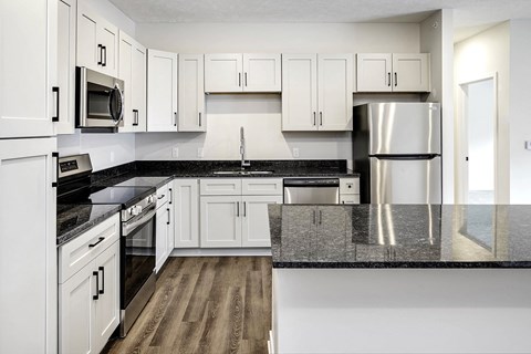 Spacious one and two-bedroom apartments featuring three interior schemes, granite countertops, stainless steel appliances, large kitchens, high-end lighting, vinyl plank flooring and much more at The Brink at Ridgeview in Plattsmouth, NE