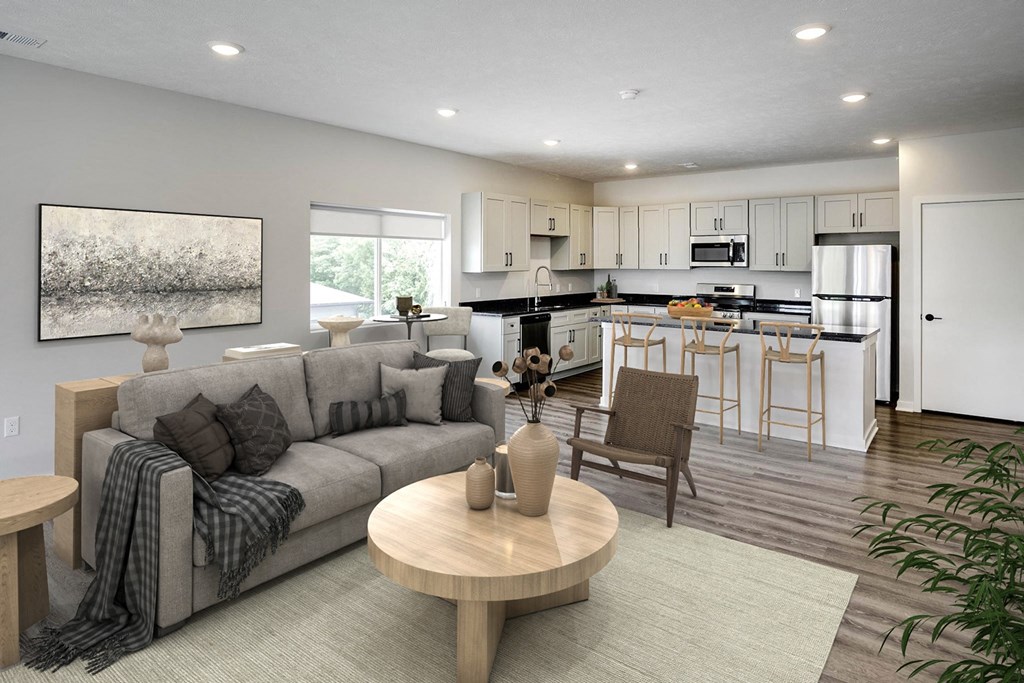 Spacious one and two-bedroom apartments featuring three interior schemes, granite countertops, stainless steel appliances, large kitchens, high-end lighting, vinyl plank flooring and much more at The Brink at Ridgeview in Plattsmouth, NE