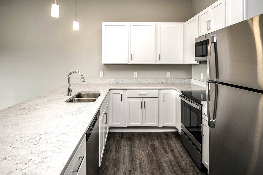 Kitchen with bar at Vue 178 in Omaha, NE