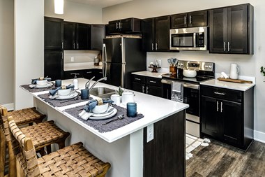 Large kitchens with quarts countertops at The Westline at Flanagan Lake in Omaha, NE
