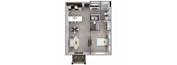 1 Bedroom, 1 Bathroom - 744 SF