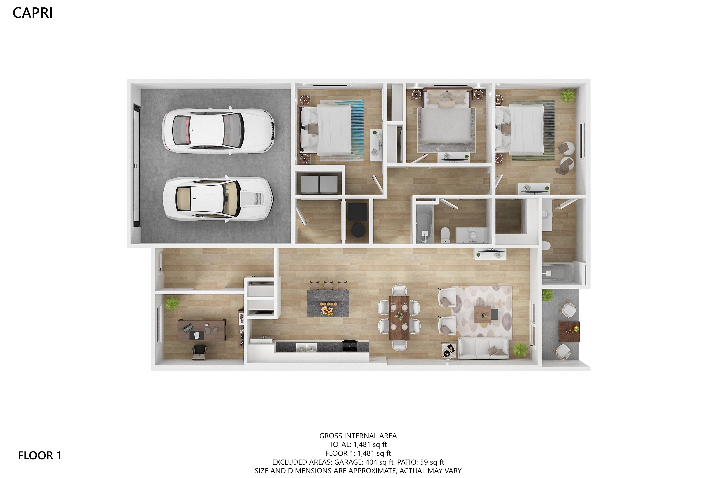 A floor plan of a one bedroom apartment with a living room, kitchen, and bathroom.