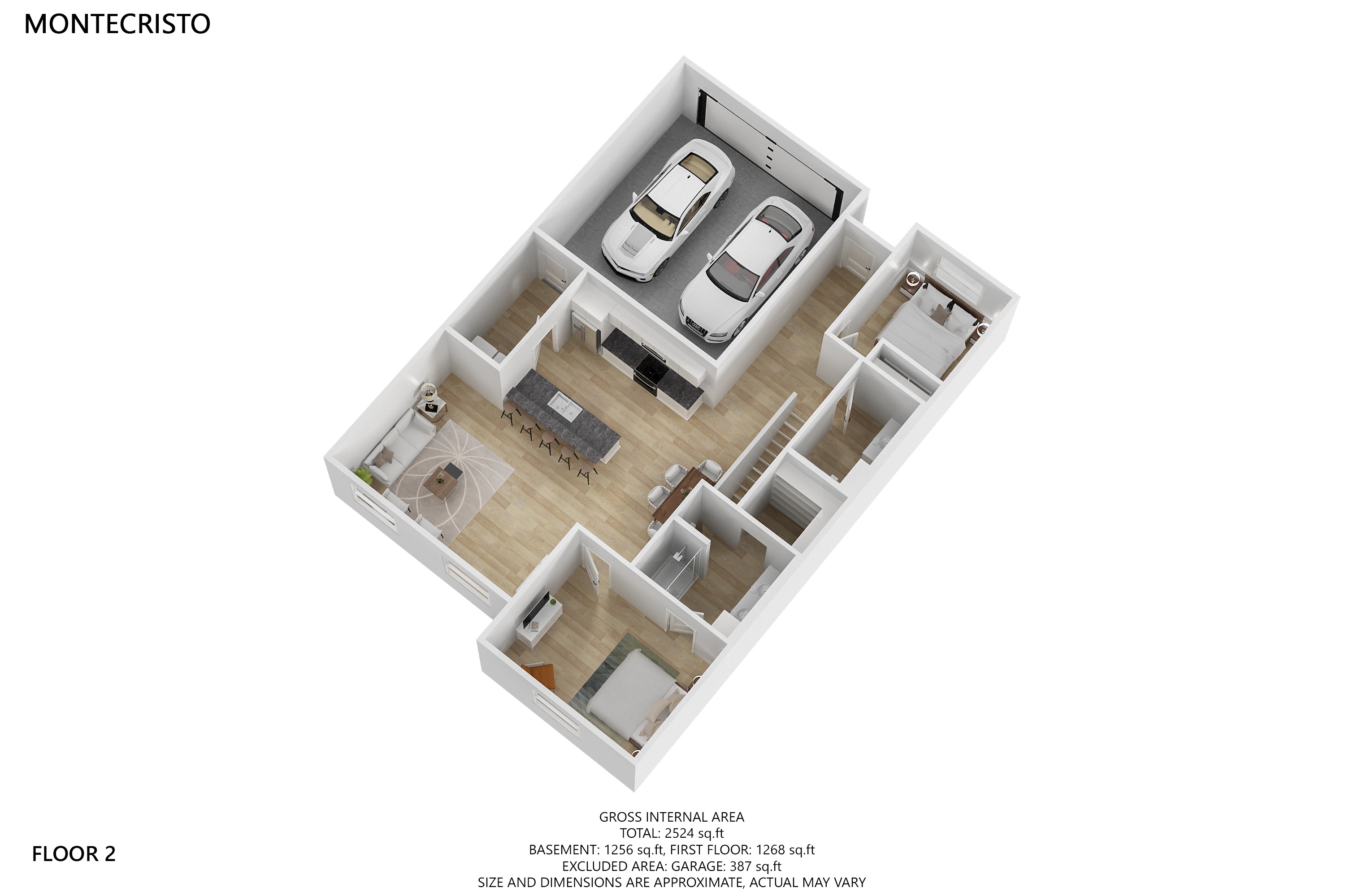 A diagram of the Montecristo floor plan showing the layout of rooms and dimensions.
