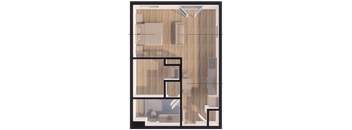 A 3D rendered image of a house layout.
