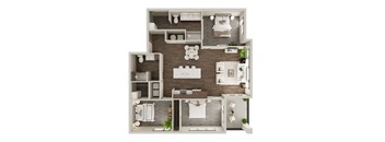 Three Bed / Two Bath 1297 SF Floor Plan at The Westline at Flanagan Lake in Omaha, NE
