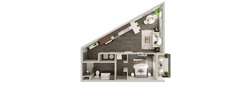 One Bed / One Bath 648 SF Floor Plan at The Westline at Flanagan Lake in Omaha, NE