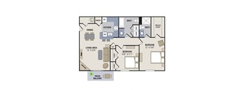 2 Bedroom, 2 Bathroom - 1050 SF