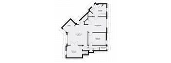 A floor plan of a house with a kitchen, dining room, living room, and multiple bedrooms.