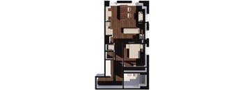 A 3D image of a building with a brown and beige exterior.