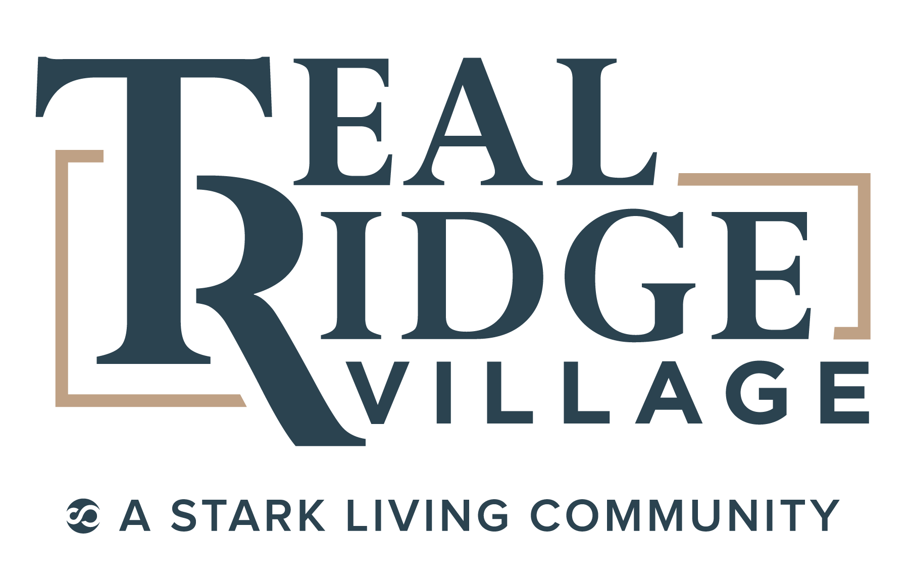 The image is a logo for Teal Ridge Village, a Stark living community.