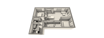 A 3D rendered image of a house layout.