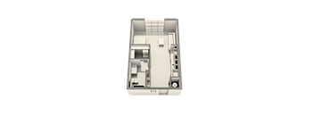 A 3D rendered image of a house layout.