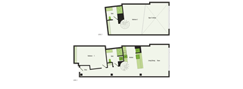 A floor plan of a two-story house with labeled rooms.