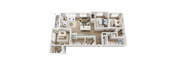 A top-down view of a well-organized apartment layout.