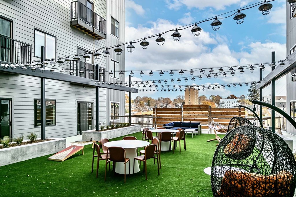 Outdoor courtyard at The Mill Apartments in Benson, NE