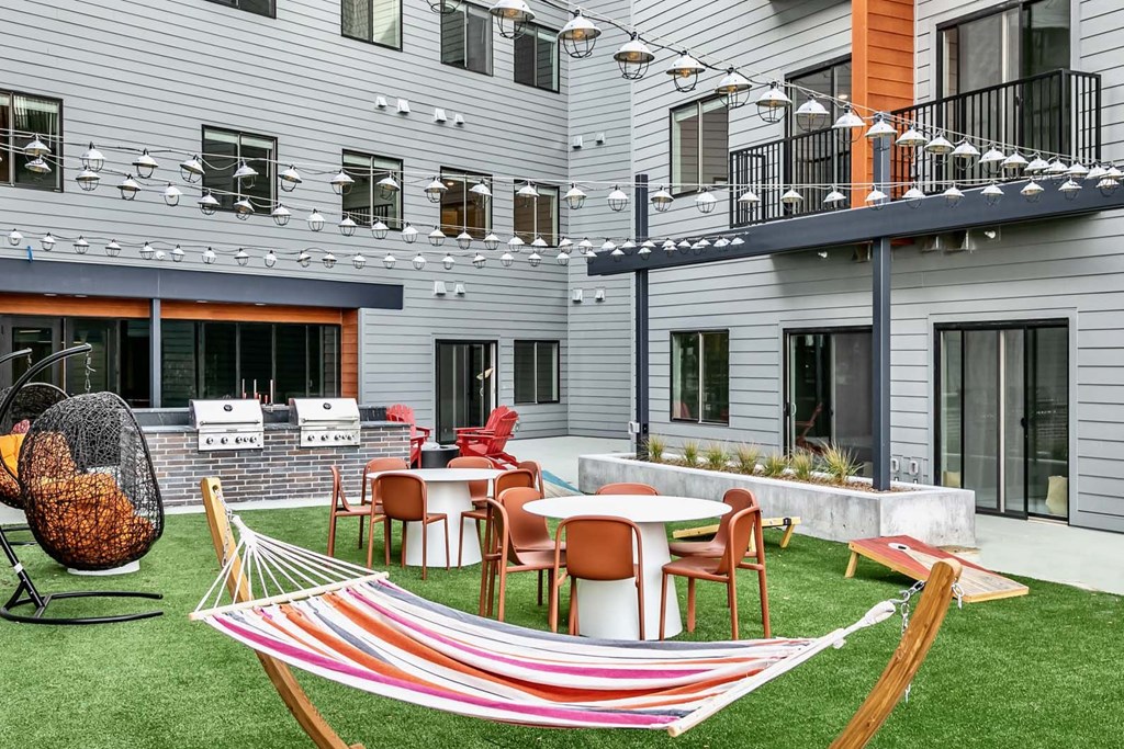 Outdoor courtyard at The Mill Apartments in Benson, NE