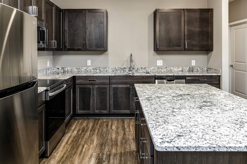 Dark Cabinet kitchen at LIV 156 Apartments in Omaha, NE