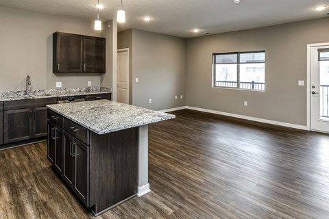 Studio, one two and three bedroom apartment homes featuring stainless steel appliances, luxury wood-style plank flooring, and in-unit washer and dryer in VUE 156 in Omaha, NE