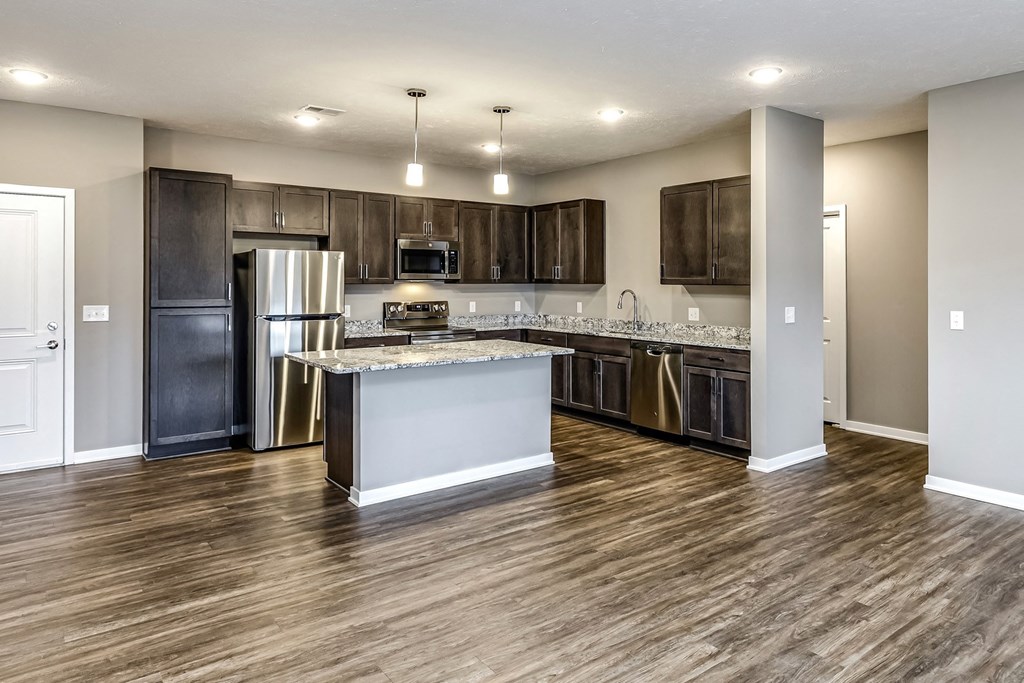Dark Cabinet kitchen at LIV 156 Apartments in Omaha, NE