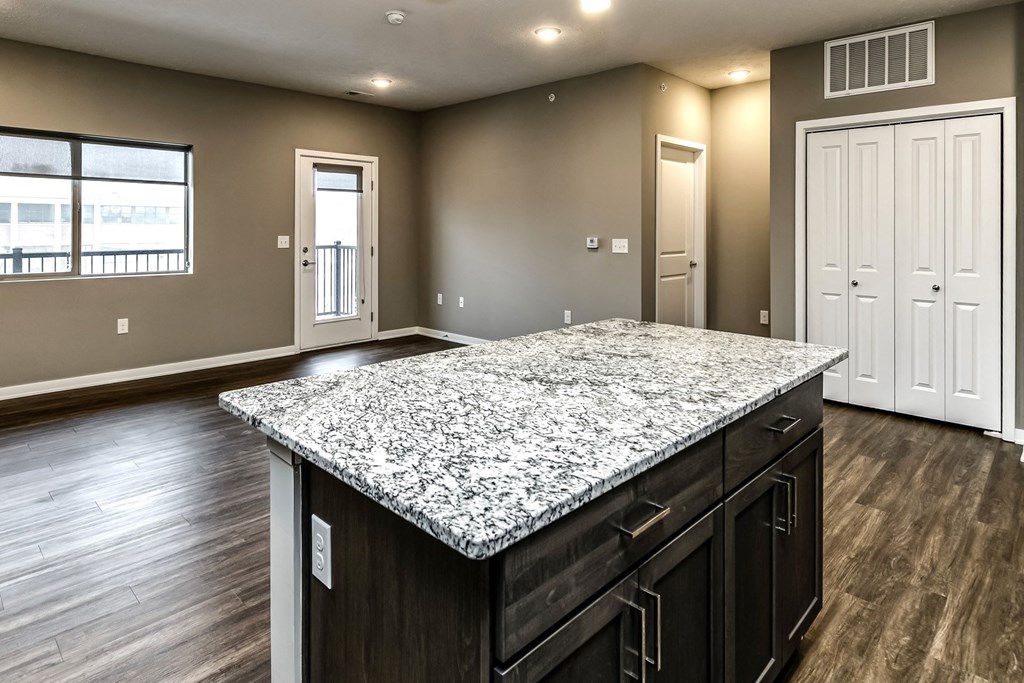 Large island countertop at LIV 156 Apartments in Omaha, NE