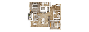 A top-down view of a well-organized apartment layout.