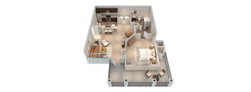 A 3D rendered image of a house interior.