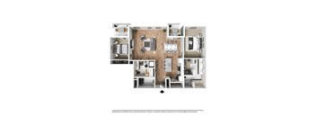 A floor plan of a house with a kitchen, living room, dining room, and bedrooms.